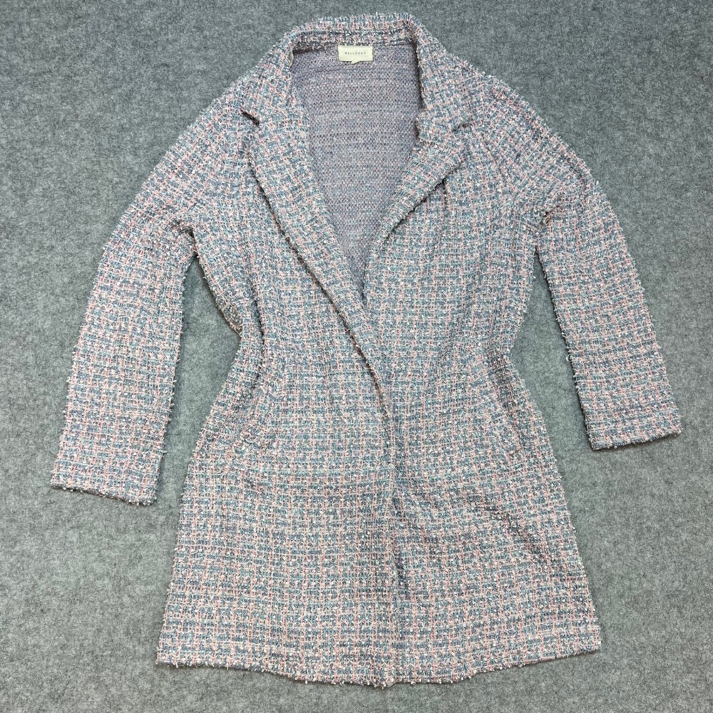 MELLODAY Women's Open Front Tweed Cardigan Jacket‎ Pink Blue Gray Size M